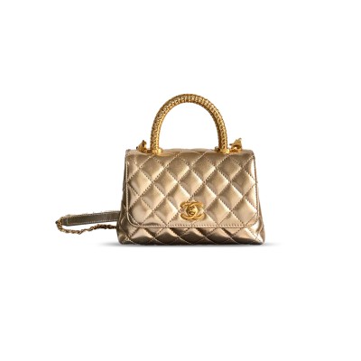 CHANEL MINI 25A CALFSKIN QUILTED TOP HANDLE FLAP BAG AS2212 (19*13*9cm)